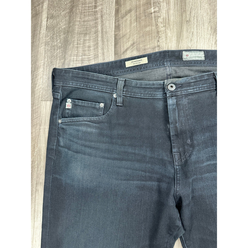 AG Adriano Goldschmied The Matchbox Slim Straight Jeans in Dark Blue Stone Wash — Size 40 // Preowned