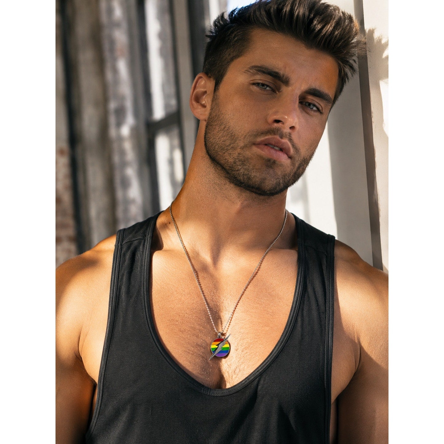 Andrew Christian Lightning Rainbow Pride Necklace in Silver — One Size