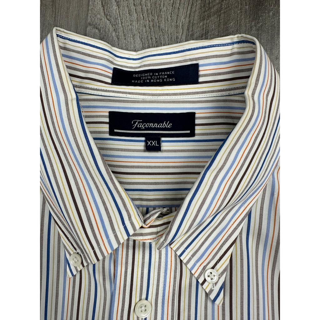 Faconnable Striped Long Sleeve Button Down Shirt — Size 2XL // Preowned