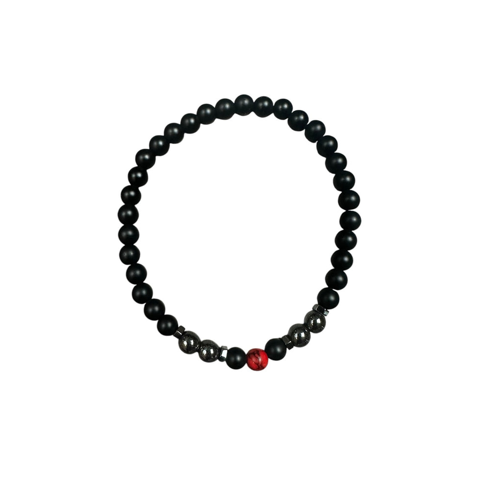 Andrew Christian Black with Silver and Red Bead Stretch Bracelet in Black, Silver and Red — One Size