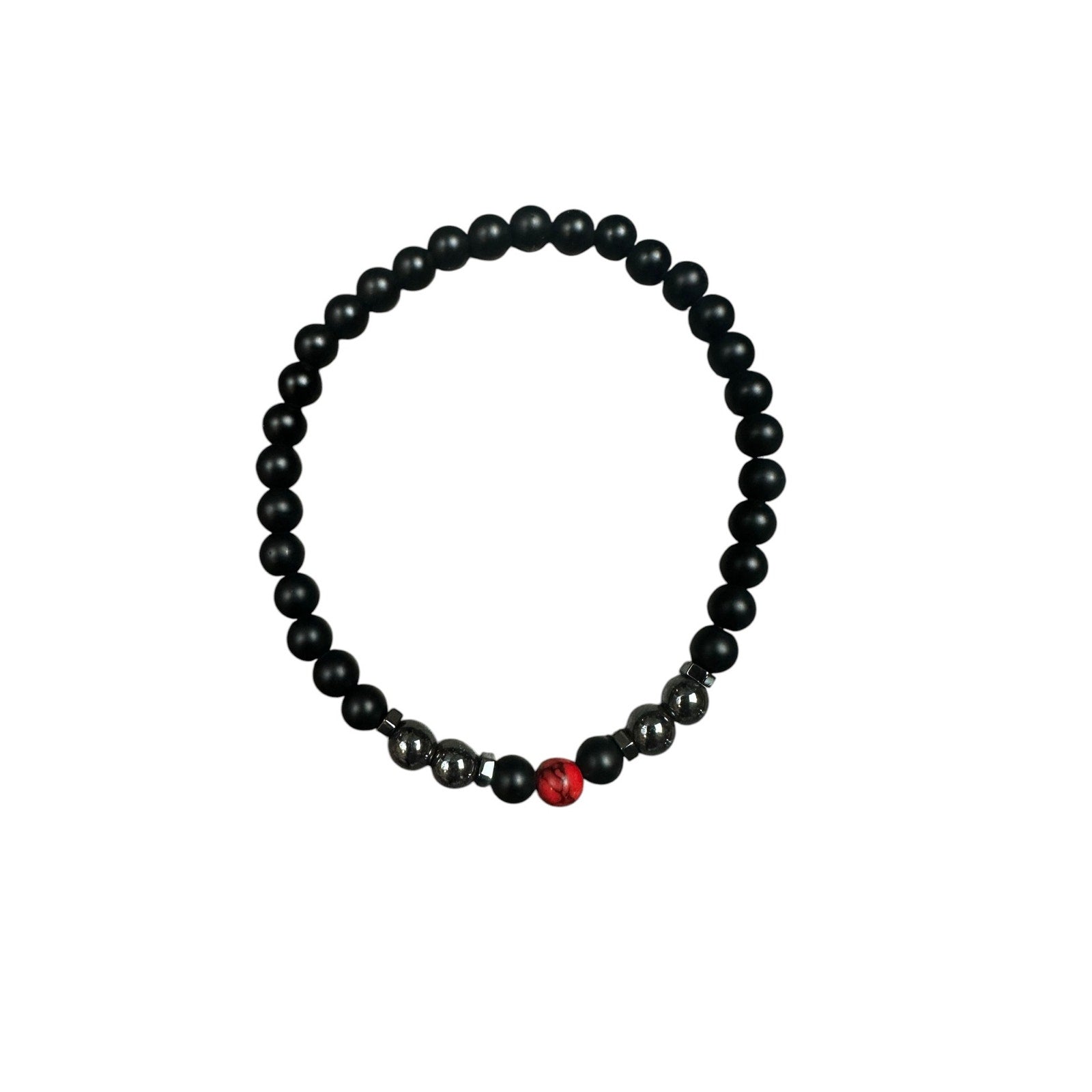 Andrew Christian Black with Silver and Red Bead Stretch Bracelet in Black, Silver and Red — One Size
