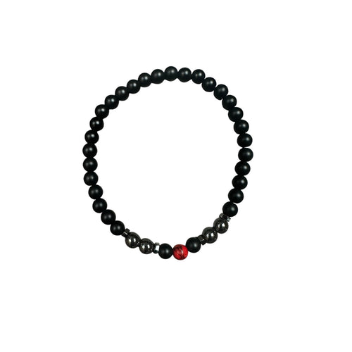 Andrew Christian Black with Silver and Red Bead Stretch Bracelet in Black, Silver and Red — One Size