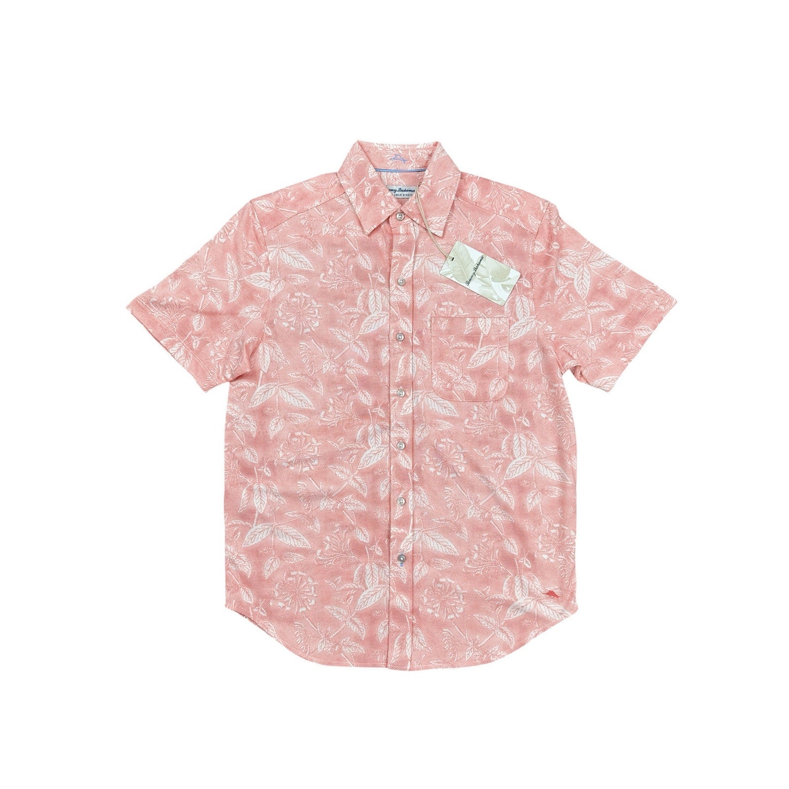 Tommy Bahama San Lucio Stretch Island Zone Short Sleeve Button Down in Coral White — Size XS
