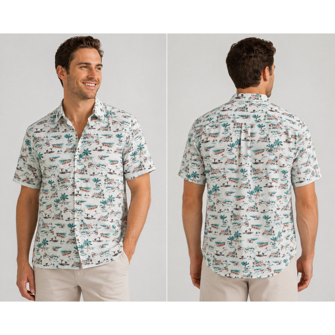 Tommy Bahama Casablanca Cotton Short Sleeve Camp Shirt in Coconut Cream — Size Medium