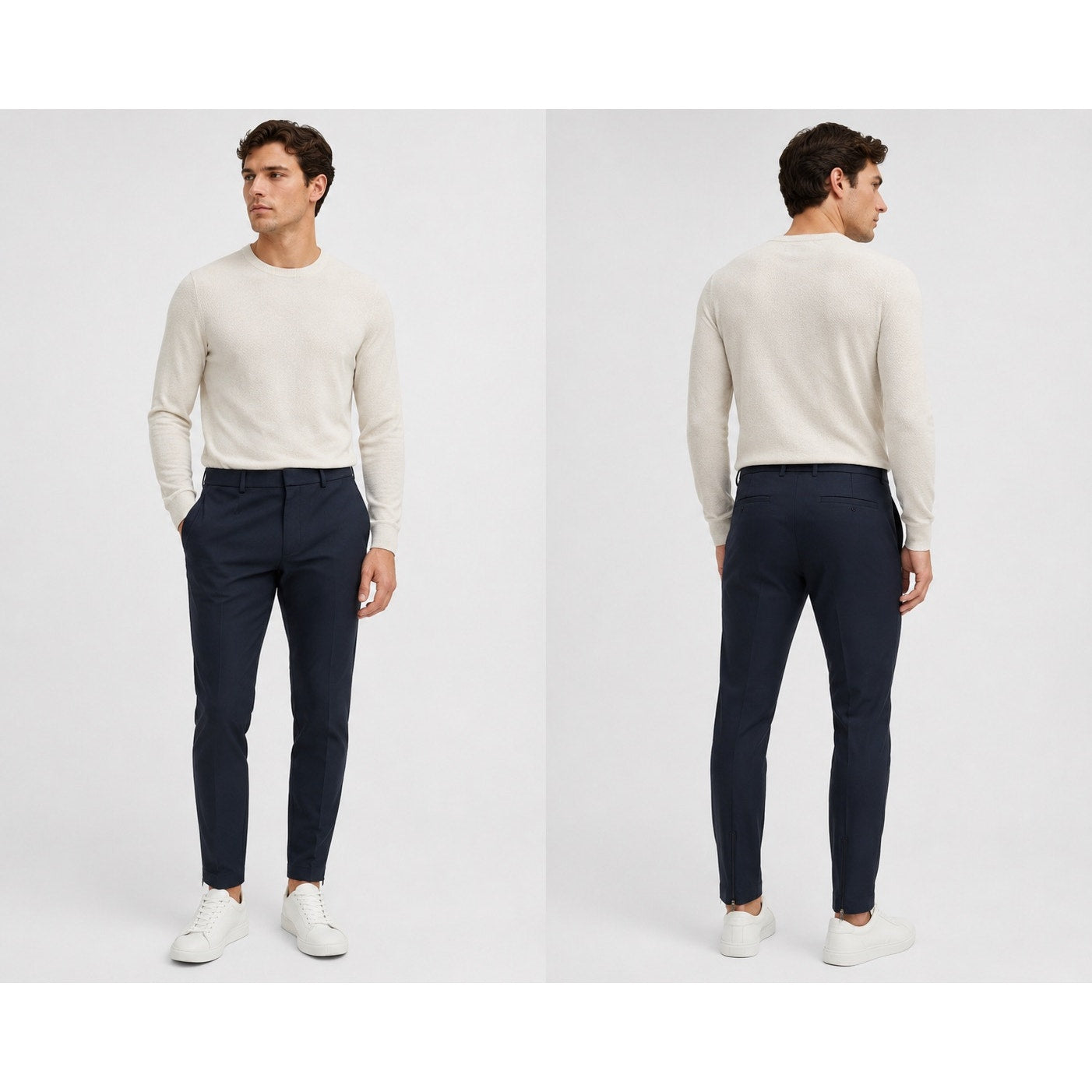 COS Slim Tapered Viscose Blend Ankle Zip Trousers in Navy — Size 50 (US 34R) // Preowned