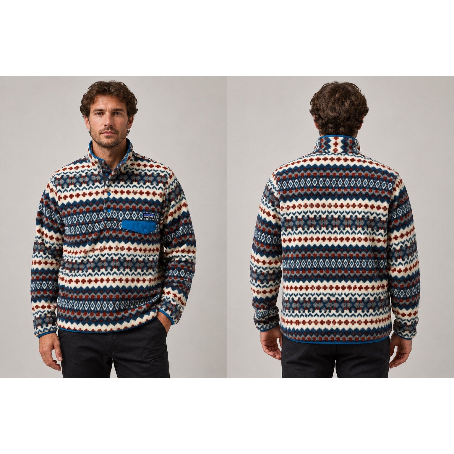 Patagonia Synchilla Snap-T Pullover in Delta Aztec Blue — Size Medium // Preowned