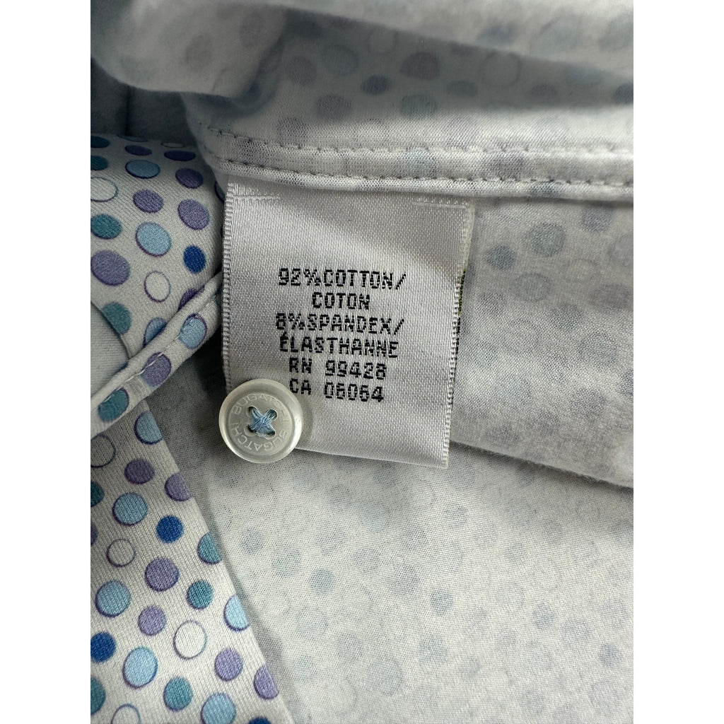 Bugatchi Miles Dot OoohCotton 8 Way Stretch Short Sleeve Shirt in Stone, Purple, Blue — Size Small