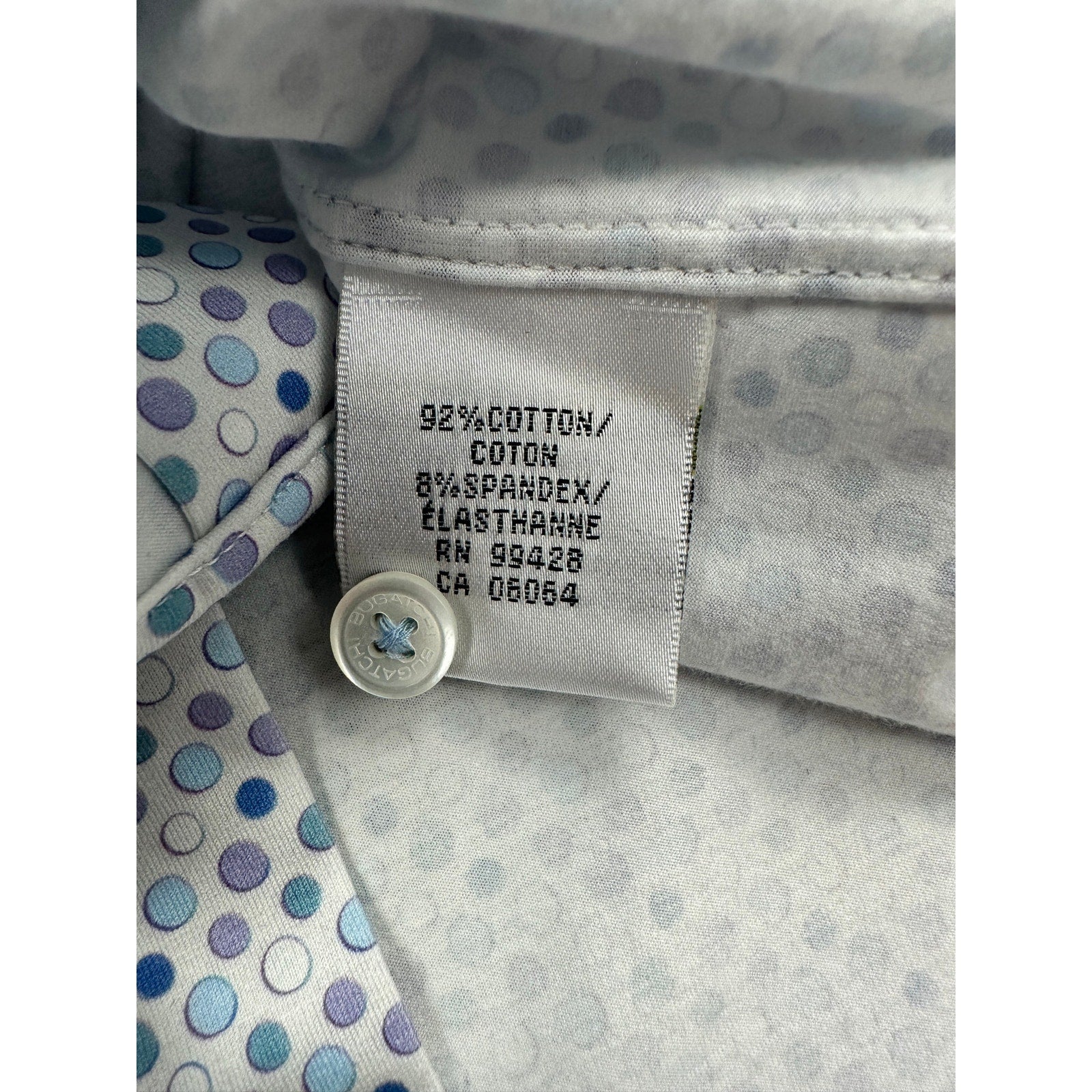 Bugatchi Miles Dot OoohCotton 8 Way Stretch Short Sleeve Shirt in Stone, Purple, Blue — Size Small
