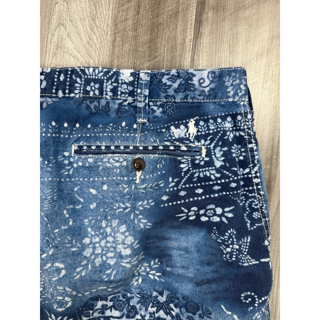 Polo Ralph Lauren Indigo Bandana Motif-Dye Chambray Shorts — Size 38 // Preowned
