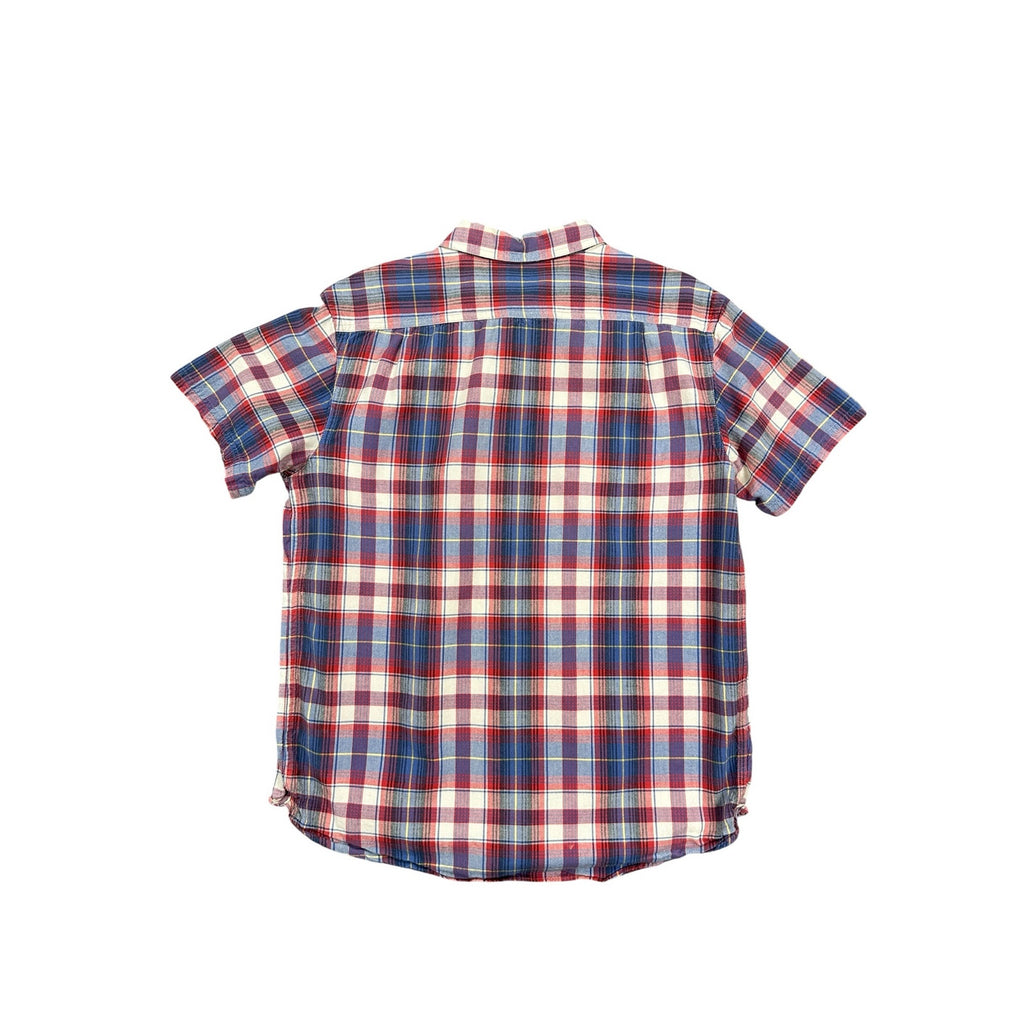 A.P.C. Madras Plaid Short Sleeve Button Down Shirt in Blue Red Ivory Yellow — Size Large // Preowned