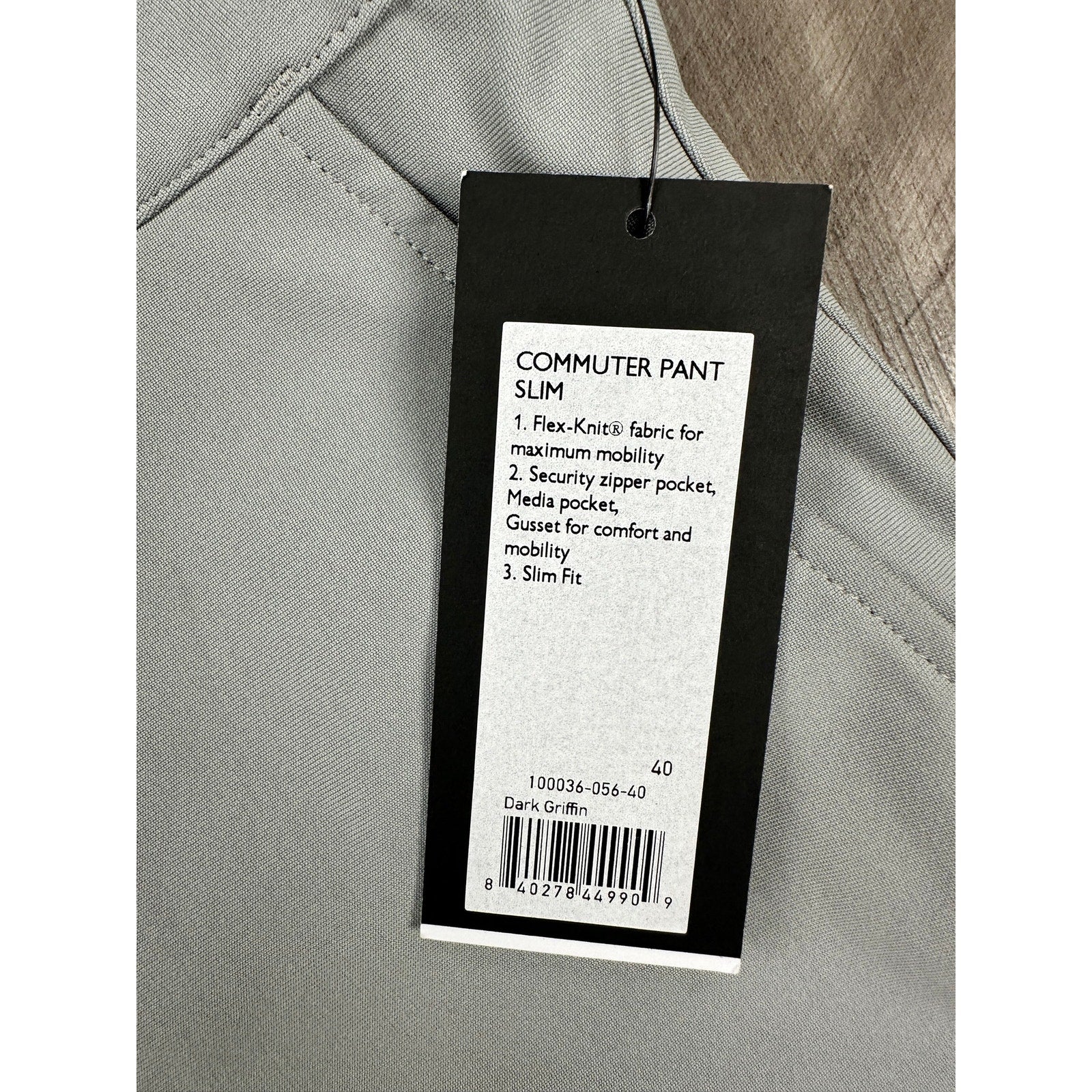 Rhone Commuter Slim Performance Pants in Dark Griffin — Size 40x33
