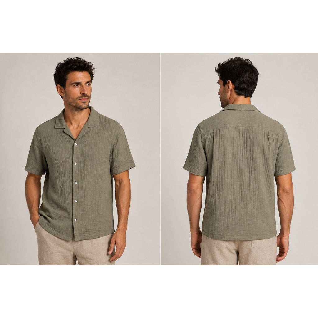 Rag & Bone Alan Gauze Short Sleeve Shirt in Olive Green — Size Medium