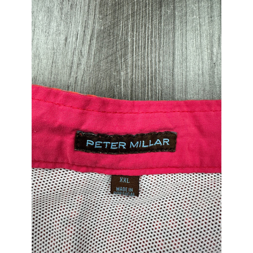 Peter Millar Seersucker Gingham Swim Trunks in Red, Gray — Size 2XL // Preowned