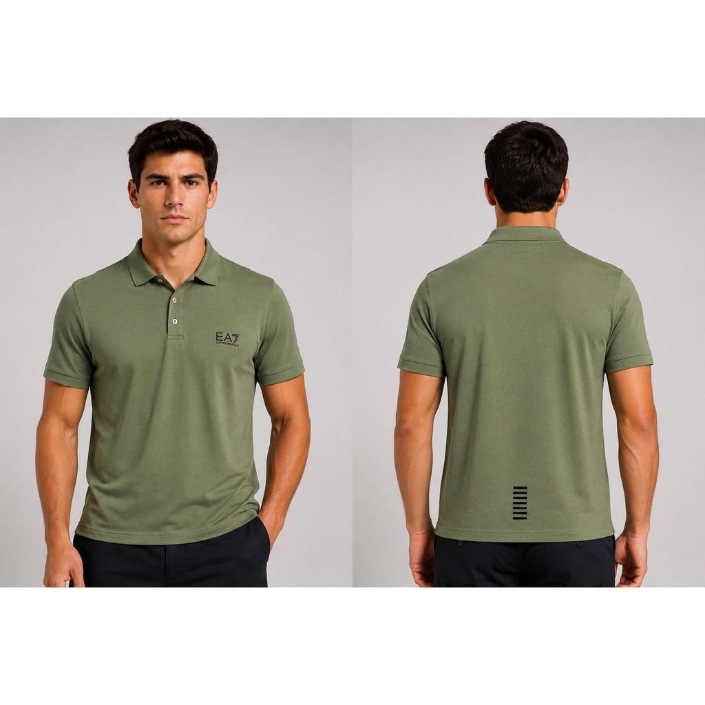 Emporio Armani EA7 Logo Collection Cotton Jersey Polo Shirt in Green — Size XL