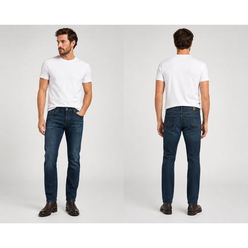 AG Adriano Goldschmied The Matchbox Slim Straight Jeans in Dark Blue Stone Wash — Size 40 // Preowned