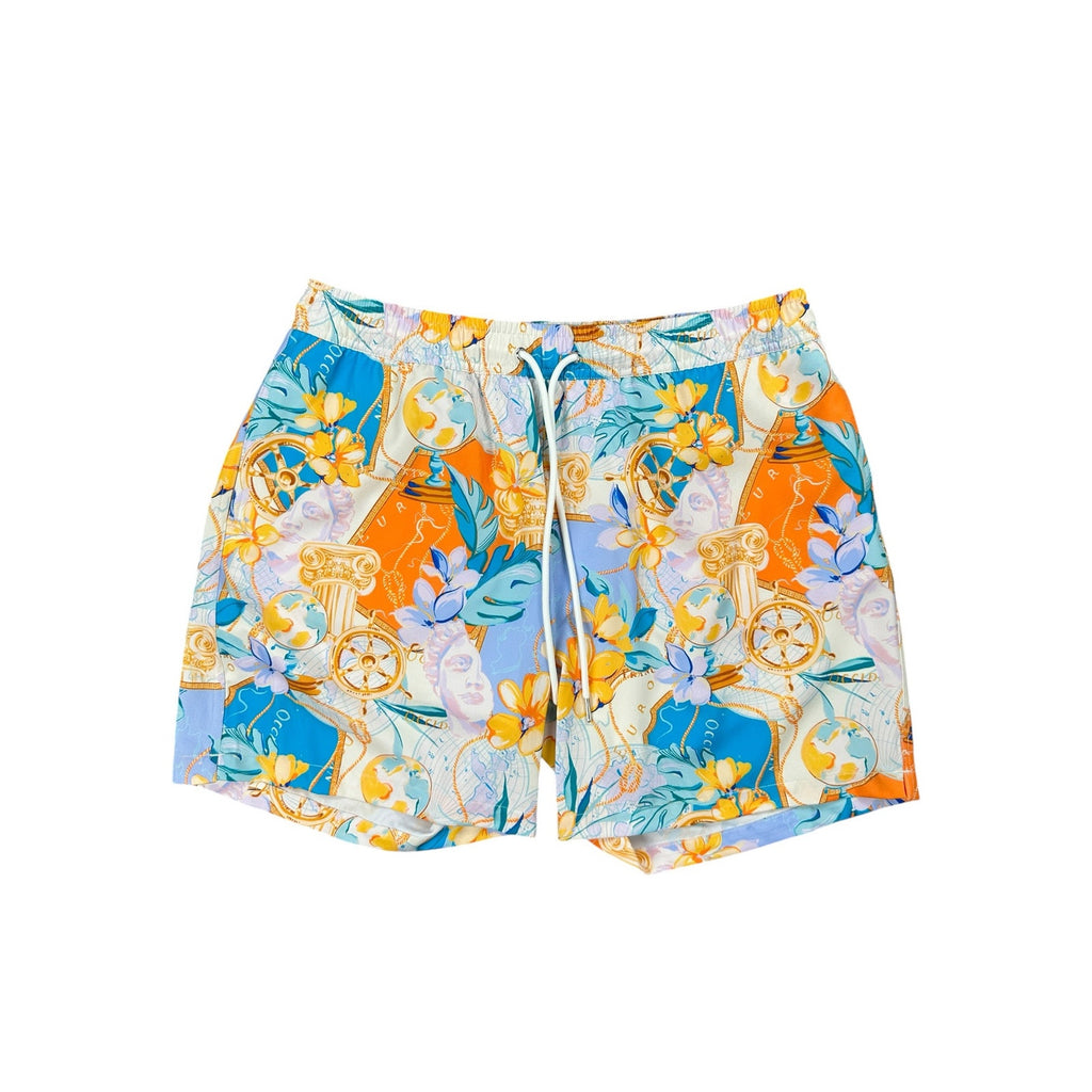 Robert Graham Floral Gold Treasure Swim Trunks — Size Medium
