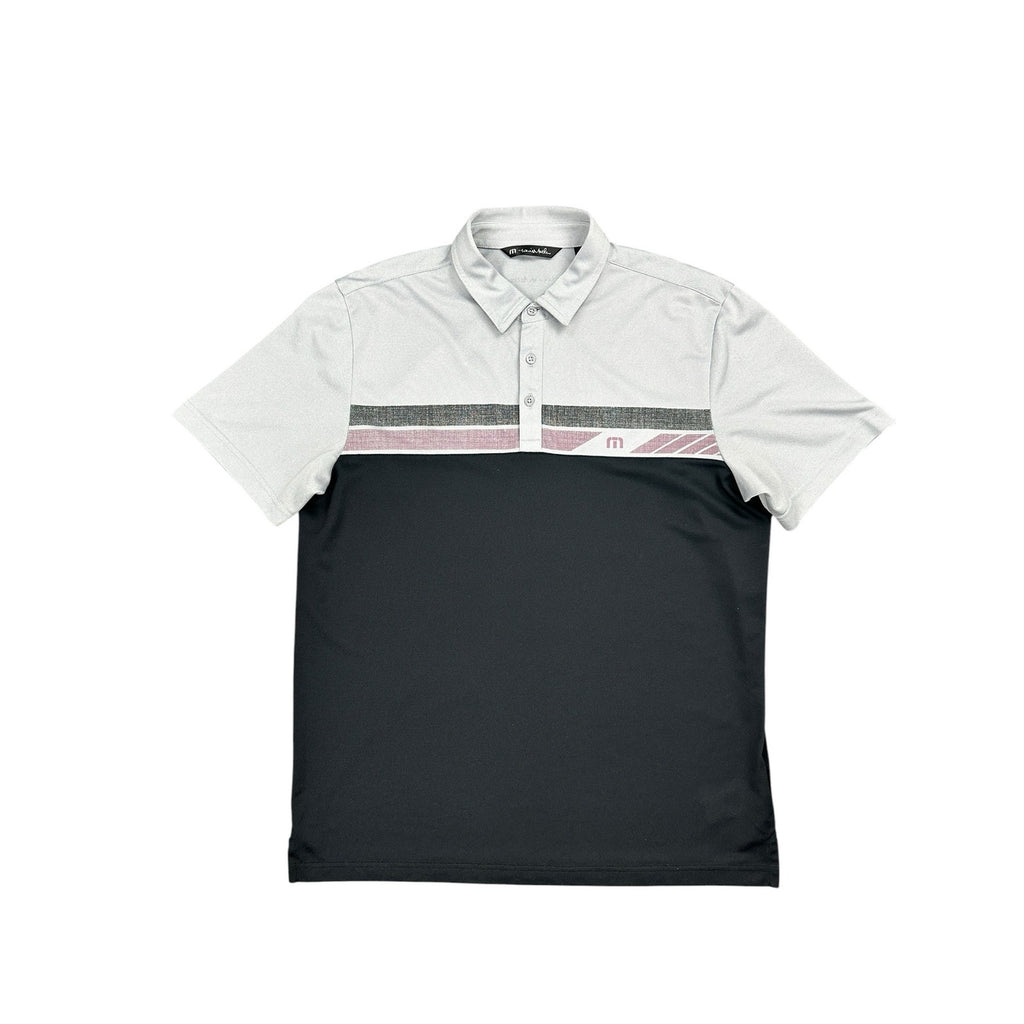 TravisMathew Real Treat Striped Stretch Golf Polo in Gray, Black, Purple — Size Large // Preowned