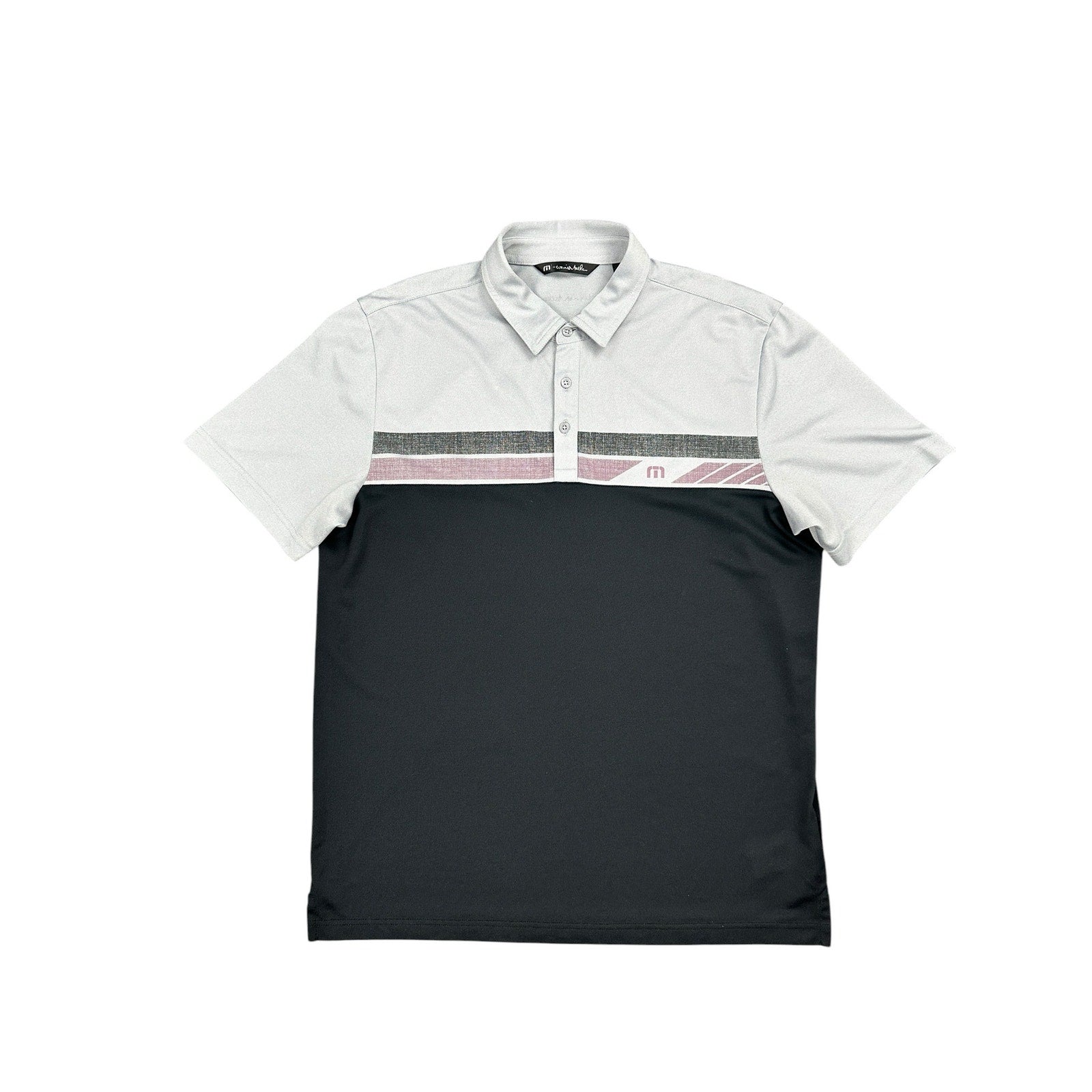TravisMathew Real Treat Striped Stretch Golf Polo in Gray, Black, Purple — Size Large // Preowned