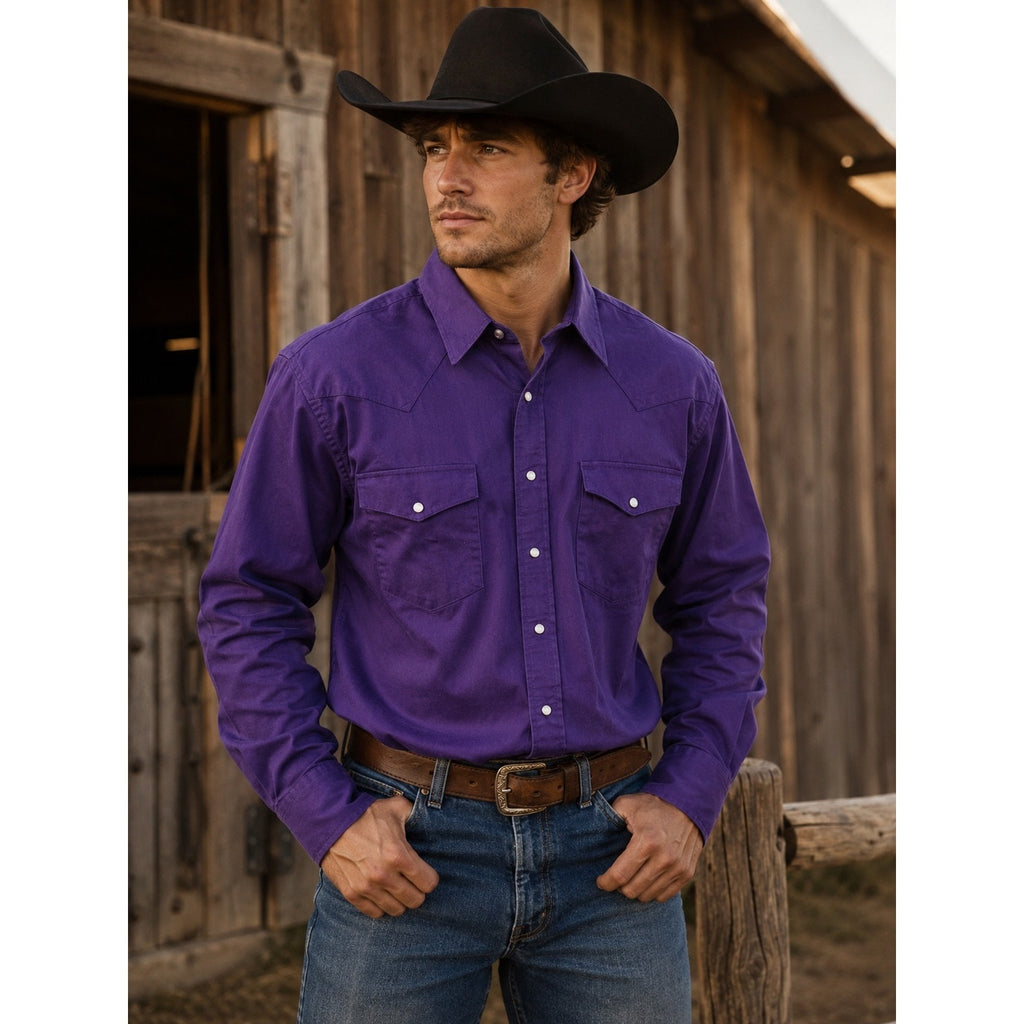 Cody James Twill Heavyweight Western Long Sleeve Pearl Snap in Purple — Size Medium // Preowned