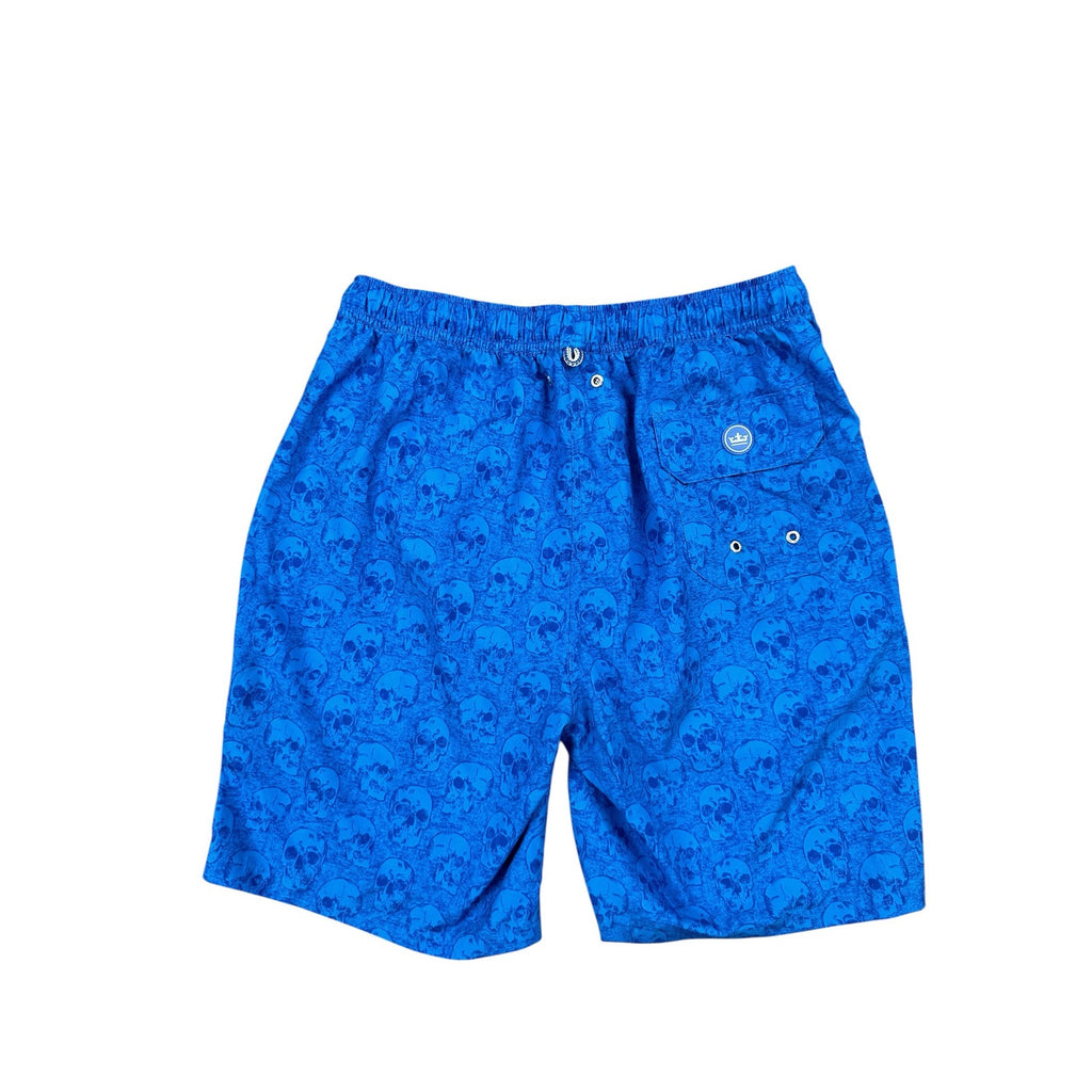 Peter Millar Seaside Skulls Print Walker Cup Swim Trunks in Blue and Navy — Size Medium // Preowned