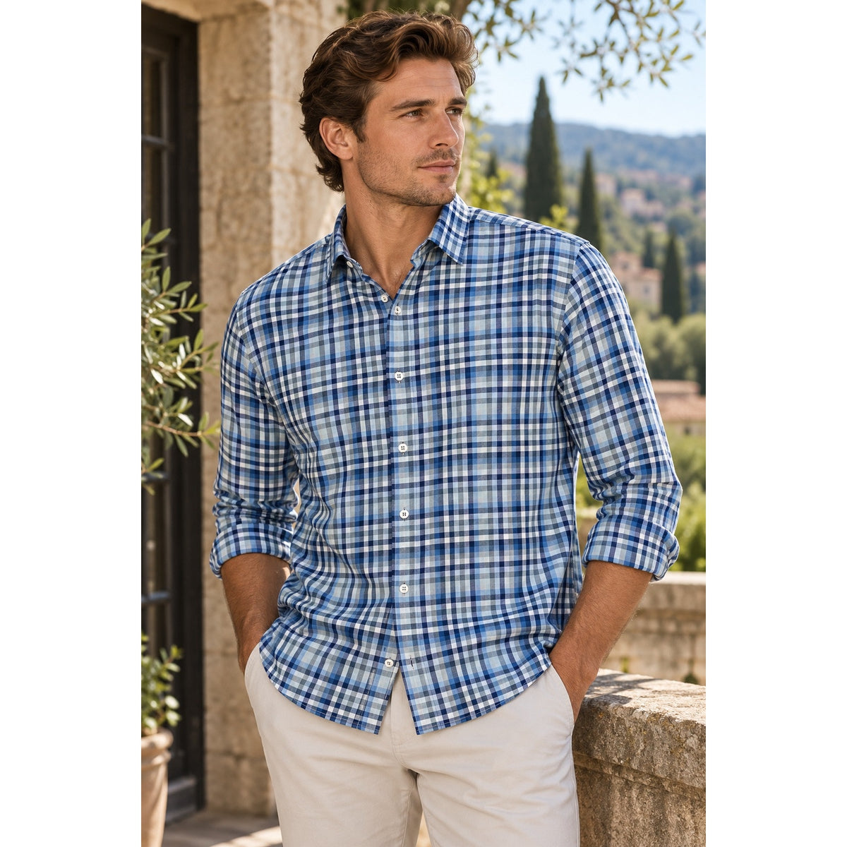Canali Made in Italy Gingham Checkered Long Sleeve Button Down — Size 2XL // Preowned
