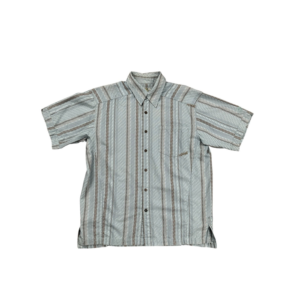 Mountain Hardwear Short Sleeve Geo Striped Button Down in Gray Multi — Size Large // Preowned