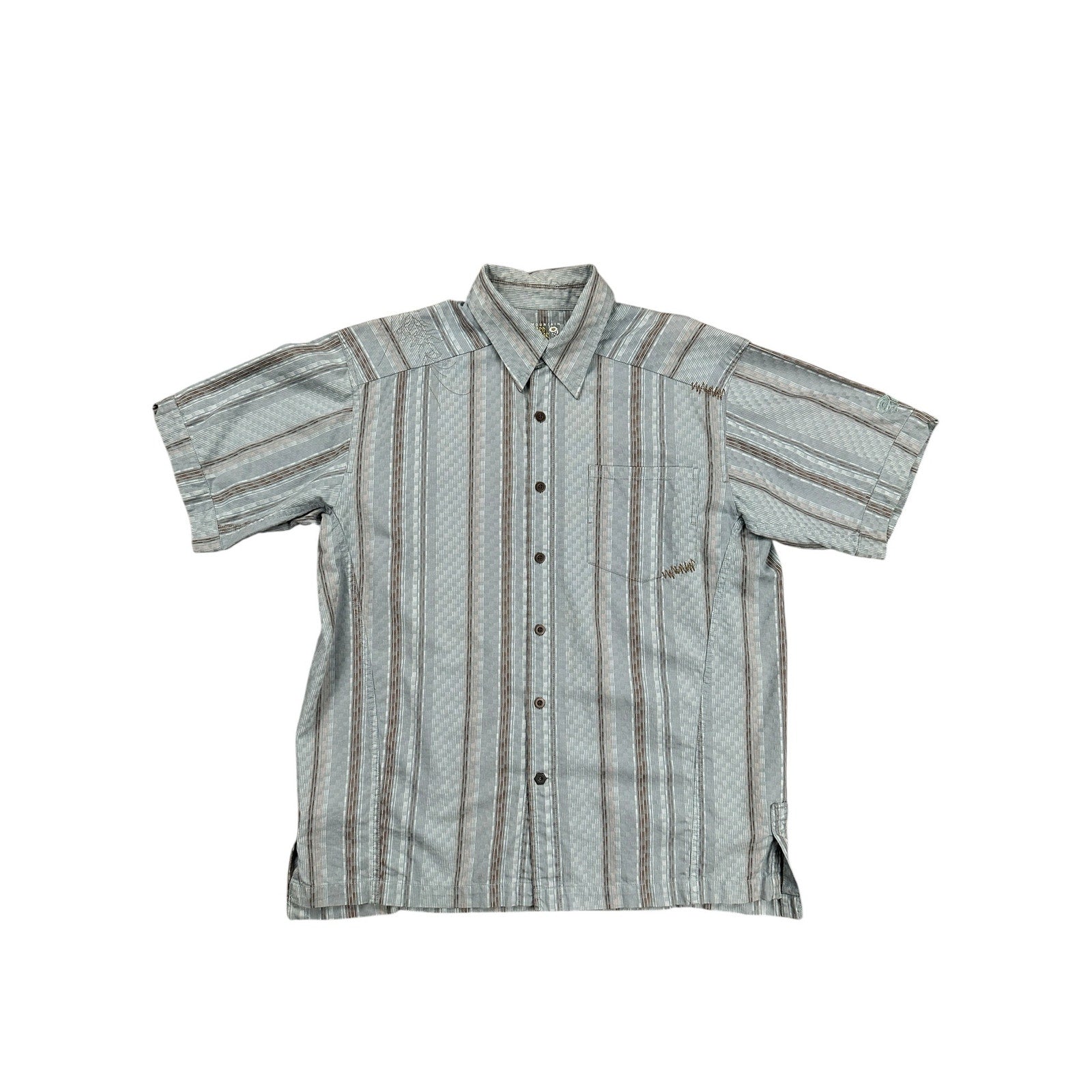 Mountain Hardwear Short Sleeve Geo Striped Button Down in Gray Multi — Size Large // Preowned