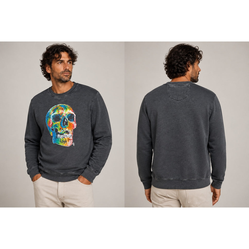 Robert Graham Neon Bones Graphic Long Sleeve Sweatshirt in Charcoal — Size XL