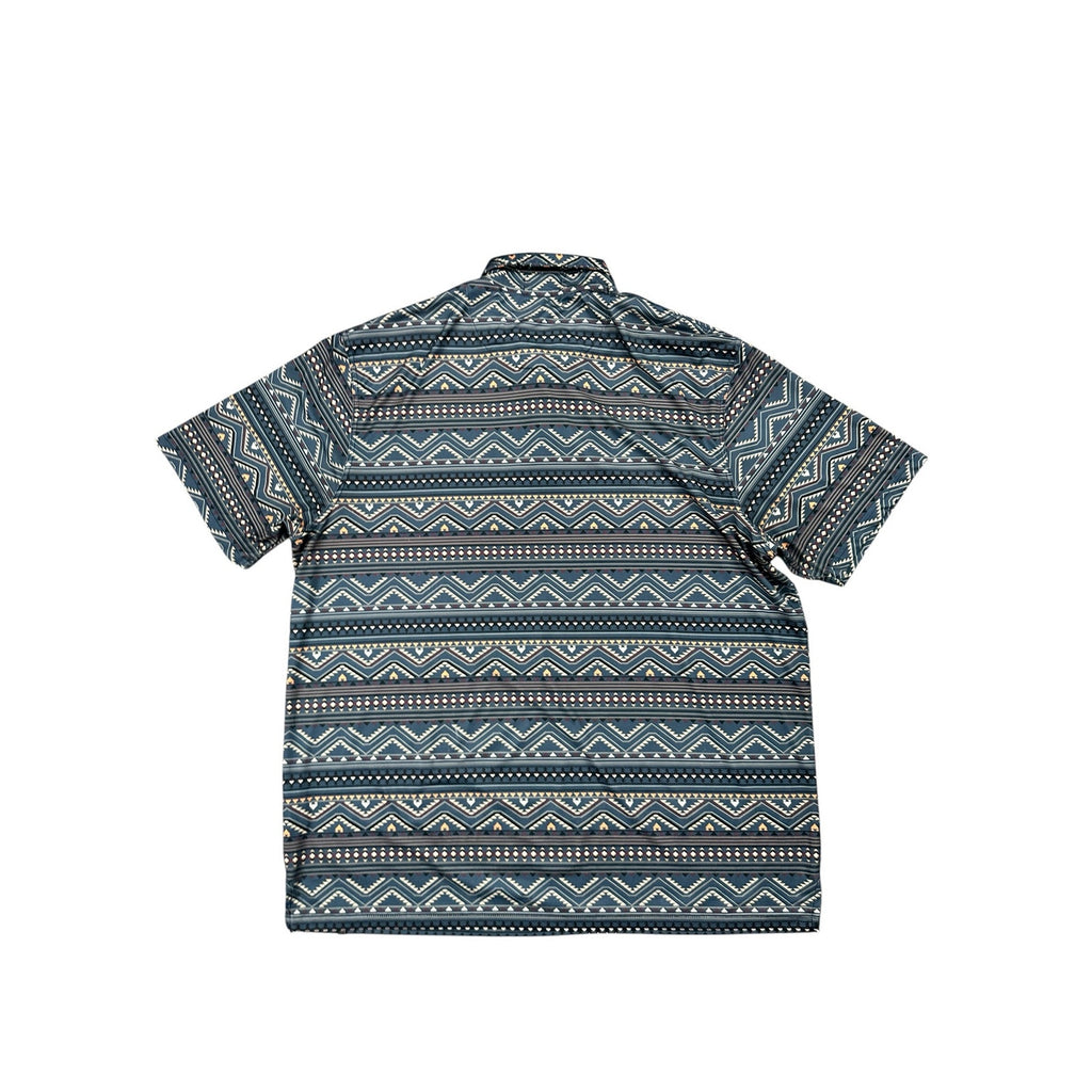 Rafter C Southwestern Print Pearl Snap Golf Polo in Gray Maroon Tan White Black Orange — Size XL // Preowned