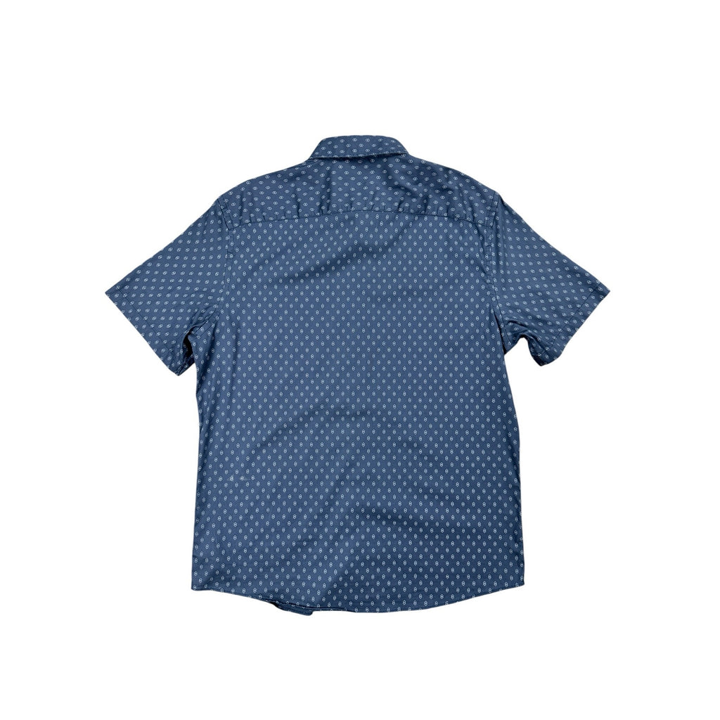 Faherty Movement Monterey Short Sleeve Button Down in Navy Dusk Diamond — Size Large // Preowned