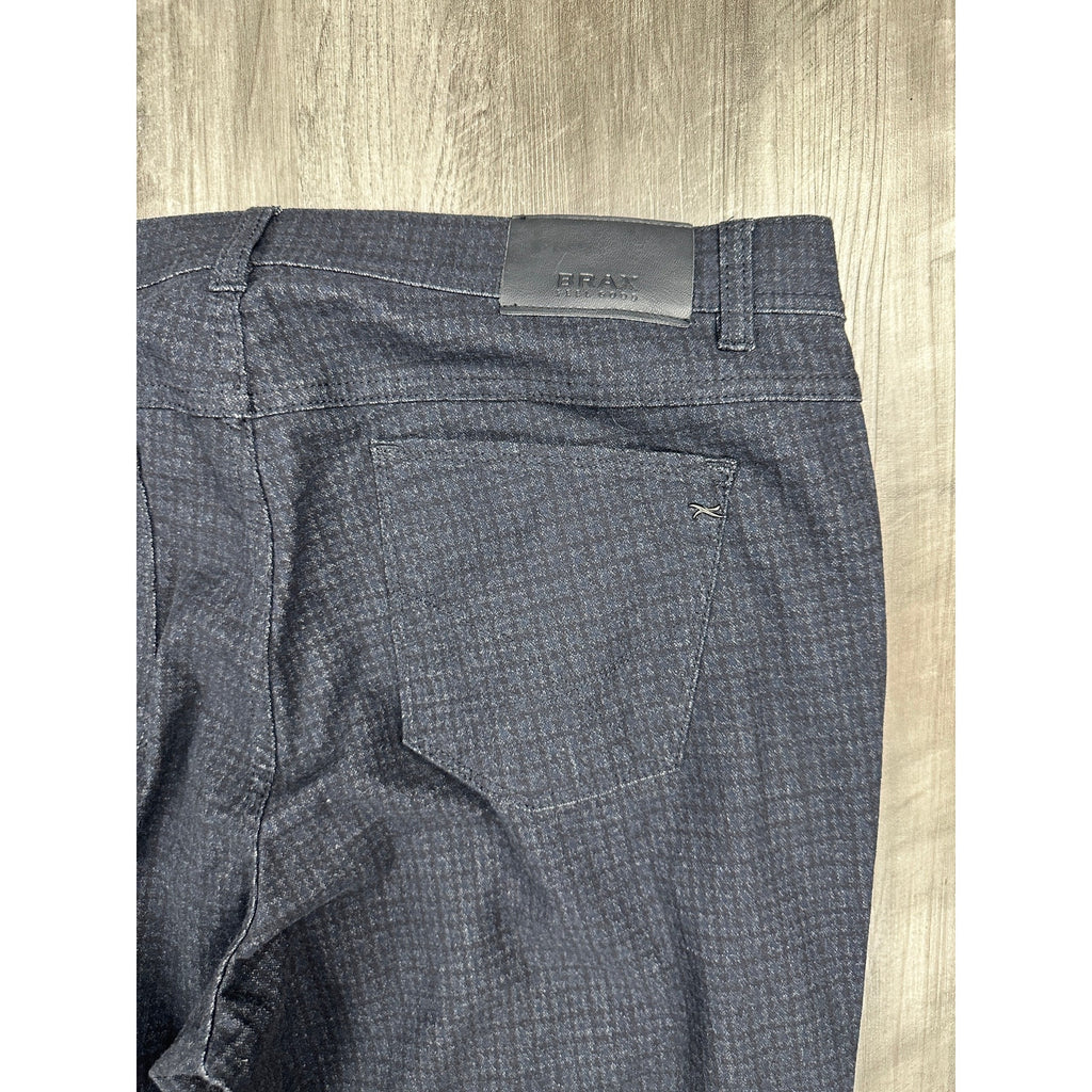 Brax Cooper Fancy Checkered Print Pants in Black and Navy — Size 38x34 // Preowned