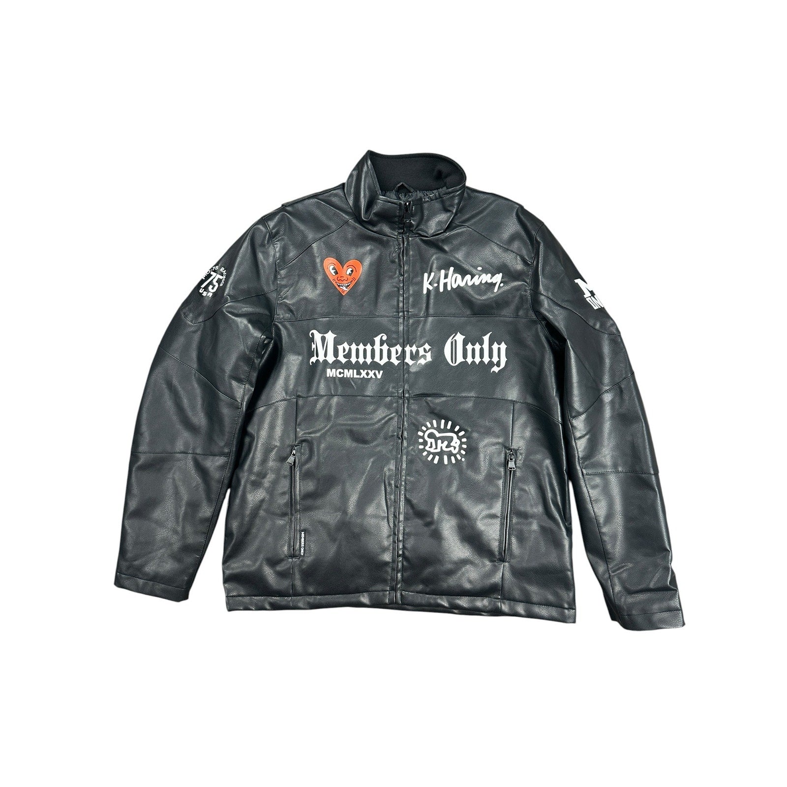 Members Only x Keith Haring Paradise Garage Racing Faux Leather Jacket in Black — Size Large