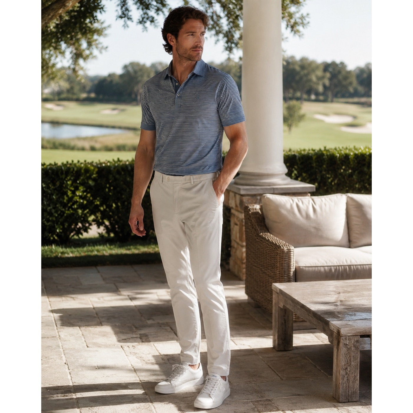 Peter Millar Surge Tailored Fit Crown Crafted Trouser Pants in Stone — Size 33x32 // Preowned