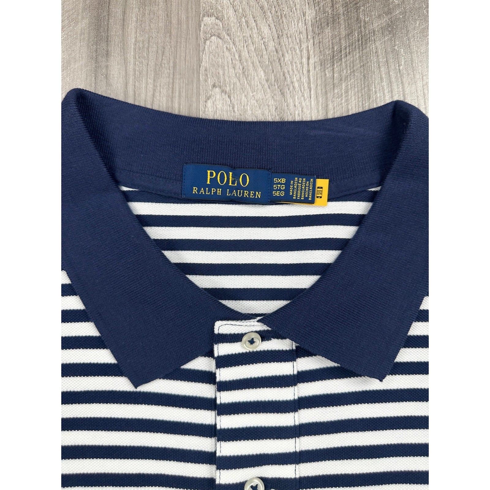 Polo Ralph Lauren Classic Fit Striped Mesh Polo Navy White — 5XB