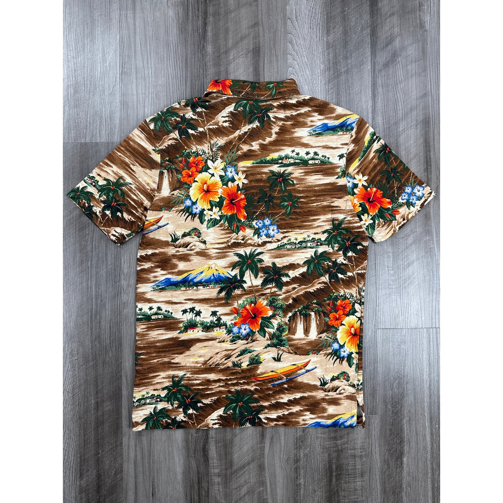 Polo Ralph Lauren Brown Hawaiian Floral Beach Classic Fit Linen Blend Polo - XS
