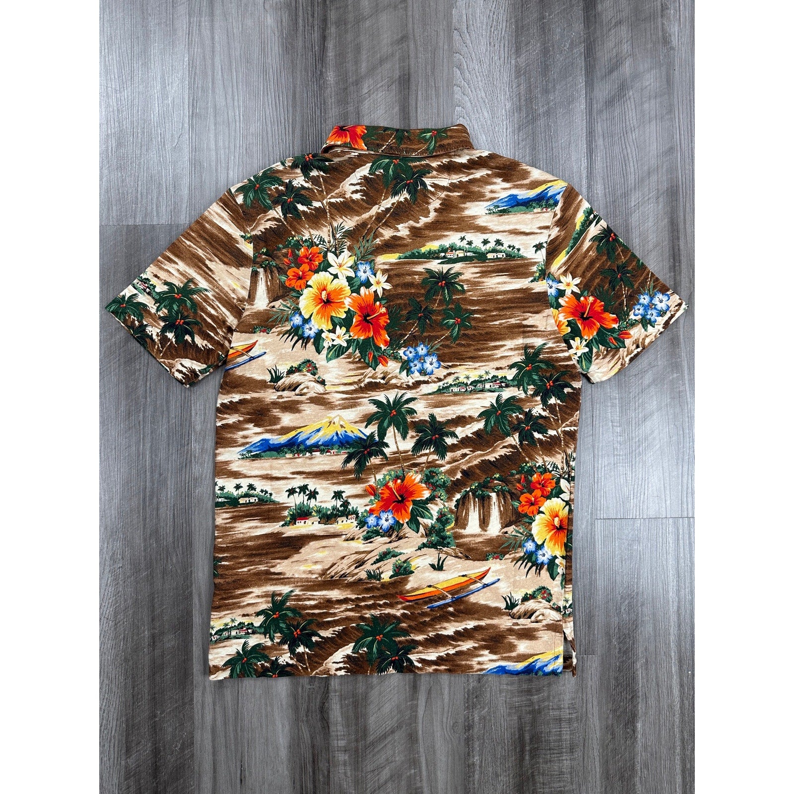 Polo Ralph Lauren Brown Hawaiian Floral Beach Classic Fit Linen Blend Polo - XS