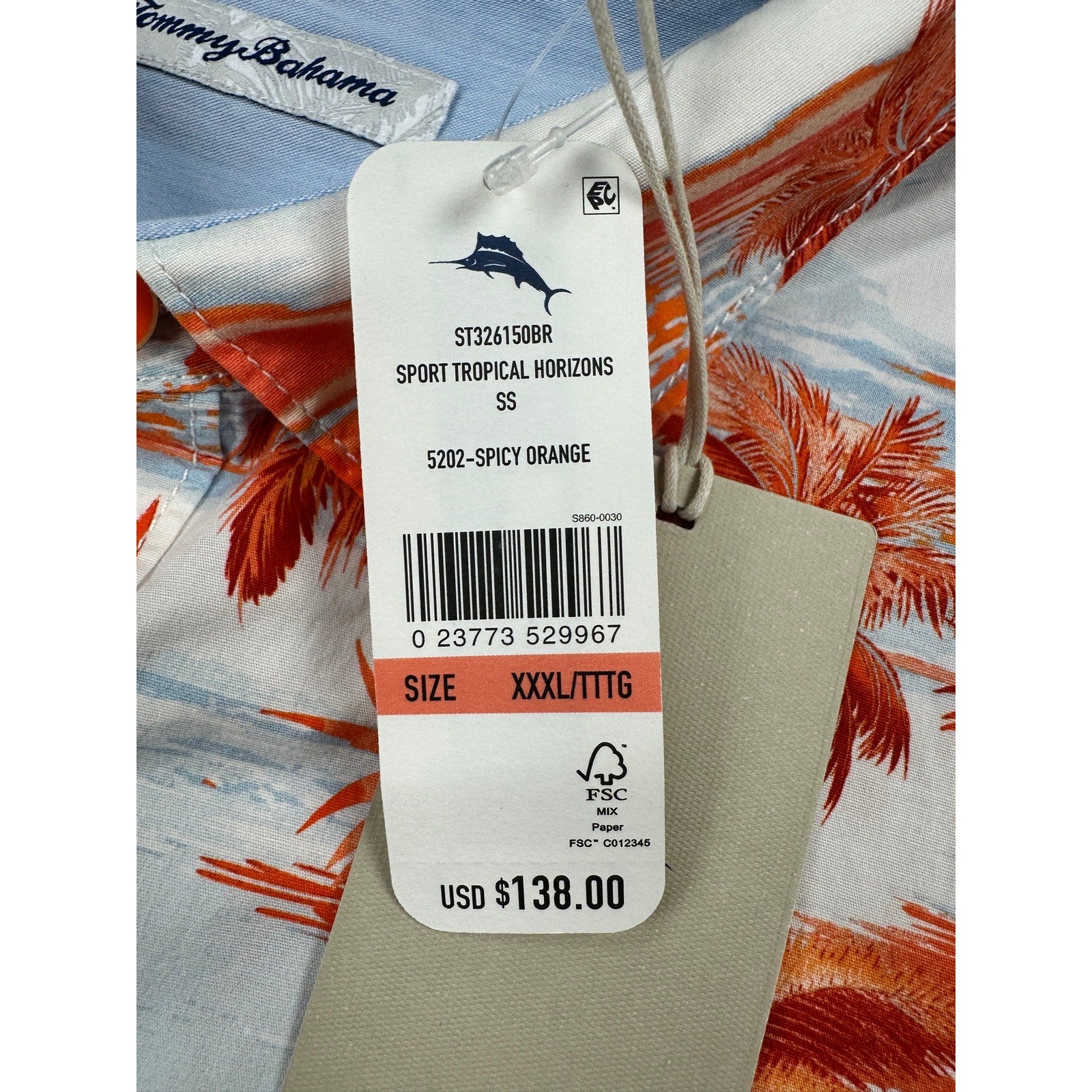 Tommy Bahama Sport Tropical Horizons Stretch Short Sleeve Camp Shirt in Spicy Orange — Size 3XL