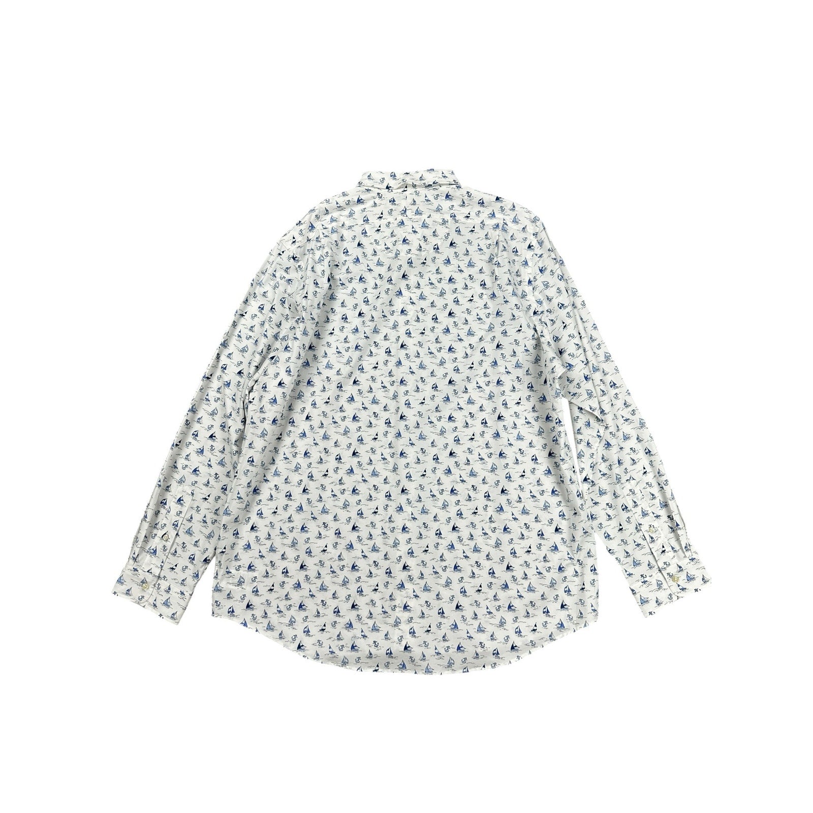 Polo Ralph Lauren Classic Fit Sailboat Anchor AOP Long Sleeve Shirt in White Blue — Size 2XL