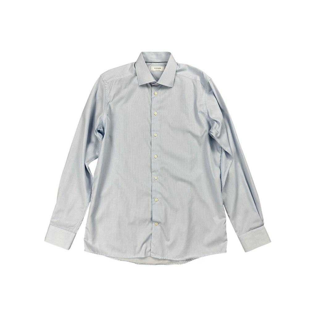Eton Contemporary Signature Twill Long Sleeve Button Down in Light Blue and White — Size Large // Preowned