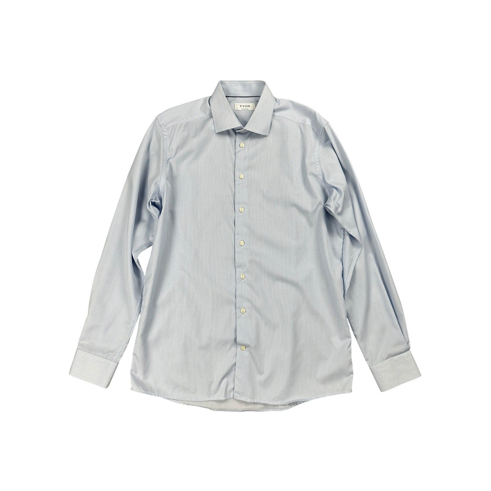 Eton Contemporary Signature Twill Long Sleeve Button Down in Light Blue and White — Size Large // Preowned