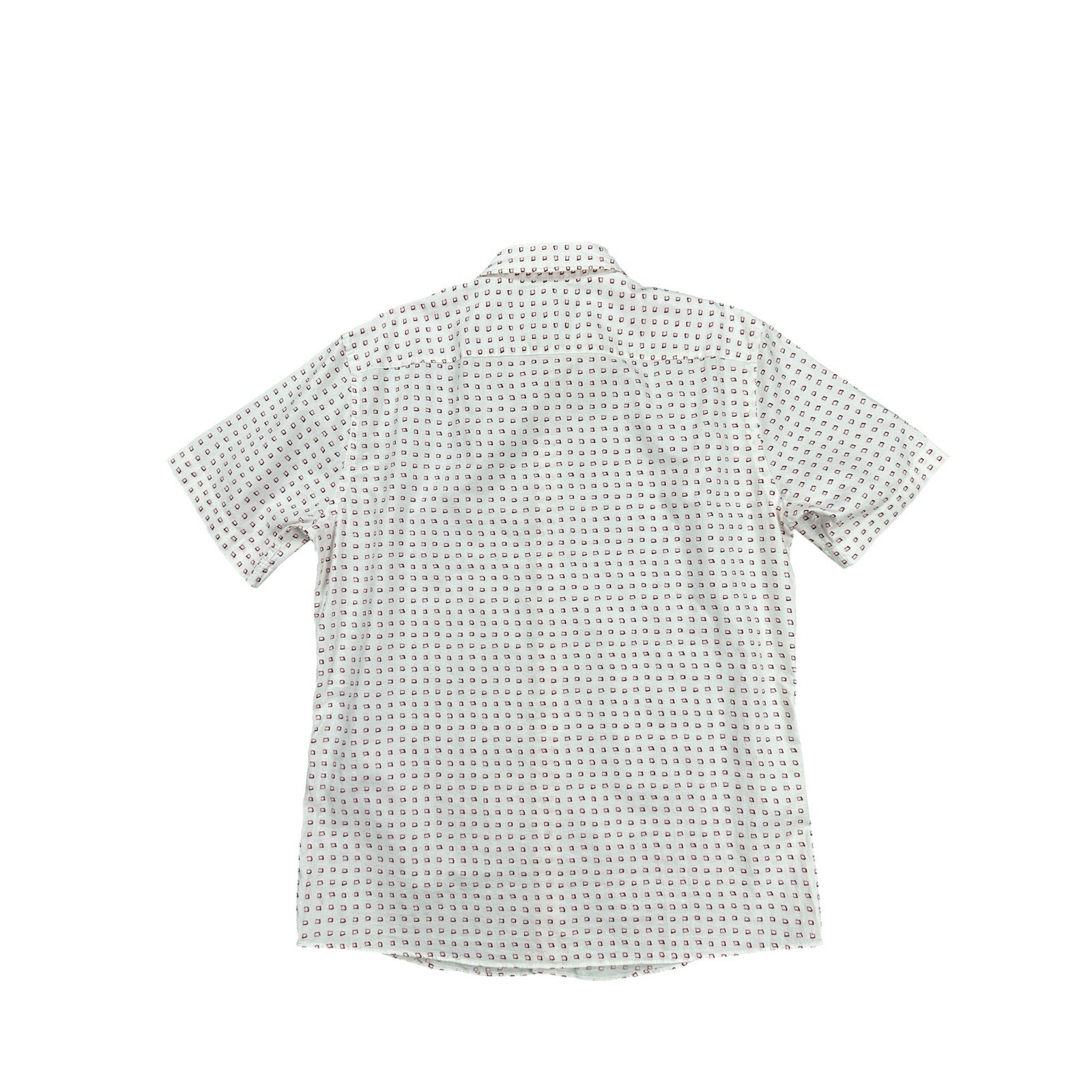 BOSS Slim Fit Ink Squares Short Sleeve Button Down in White with Red Squares — Size Large // Preowned
