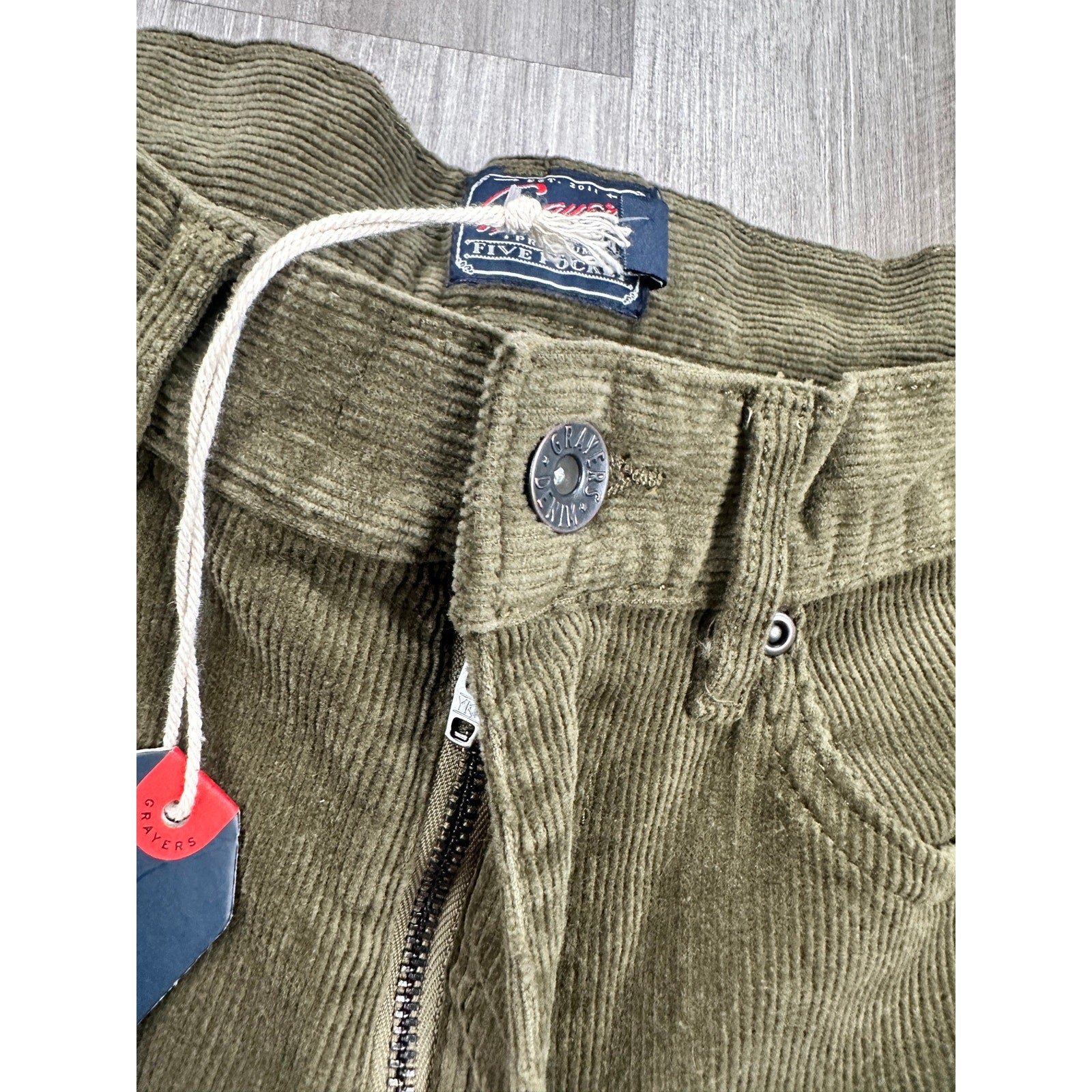 Grayers Burlington Stretch Corduroy Five Pocket Pants in Dusty Olive — Size 34x32