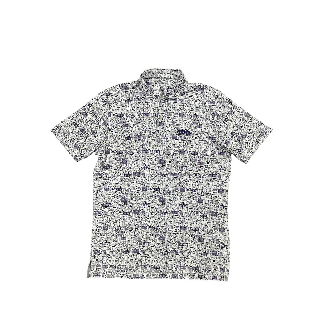 Johnnie-O TCU Horned Frogs Birdie Jersey Golf Polo in Purple and White — Size Medium // Preowned