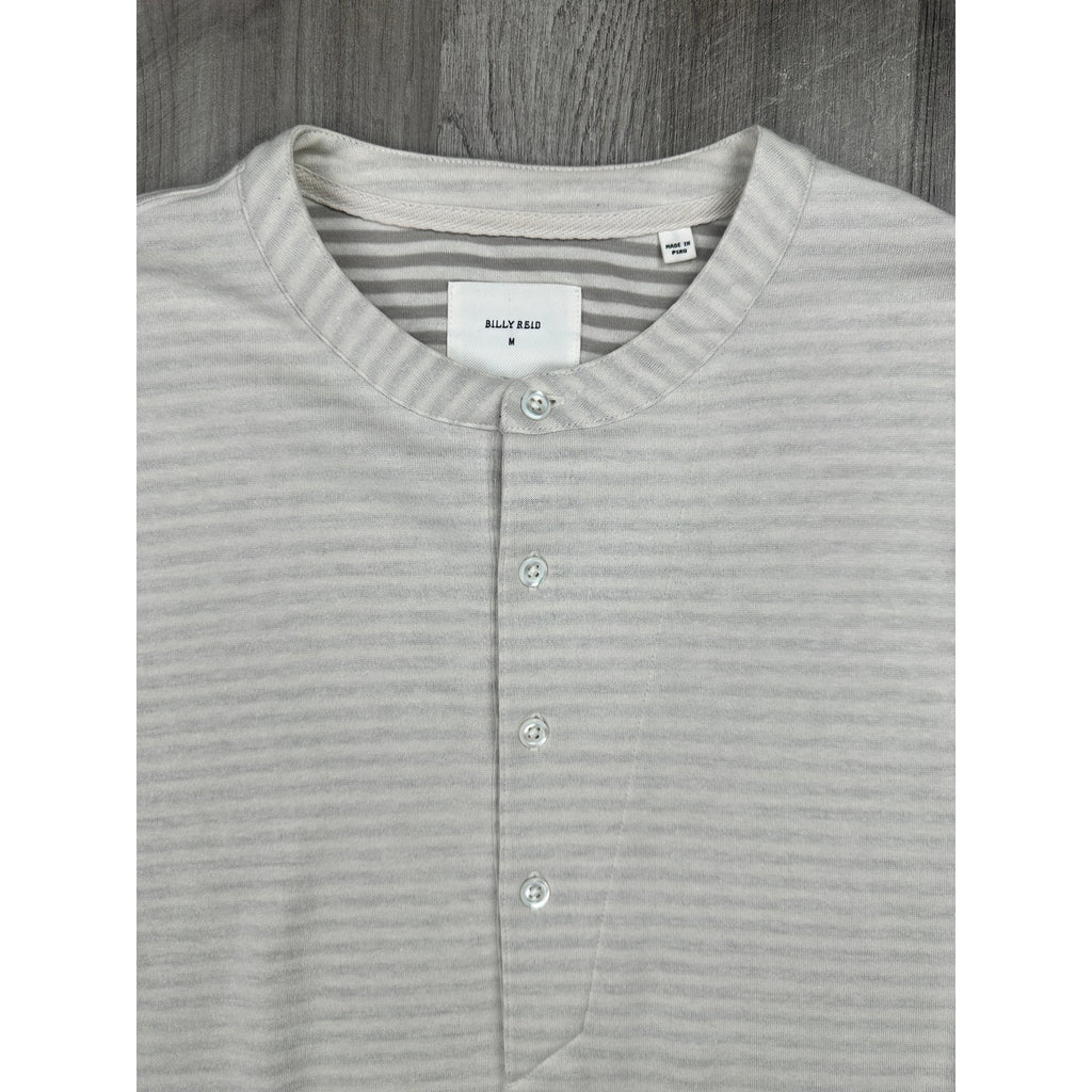 Billy Reid Louis Striped Slim Fit Long Sleeve Henley in Cream, Gray — Size Medium // Preowned