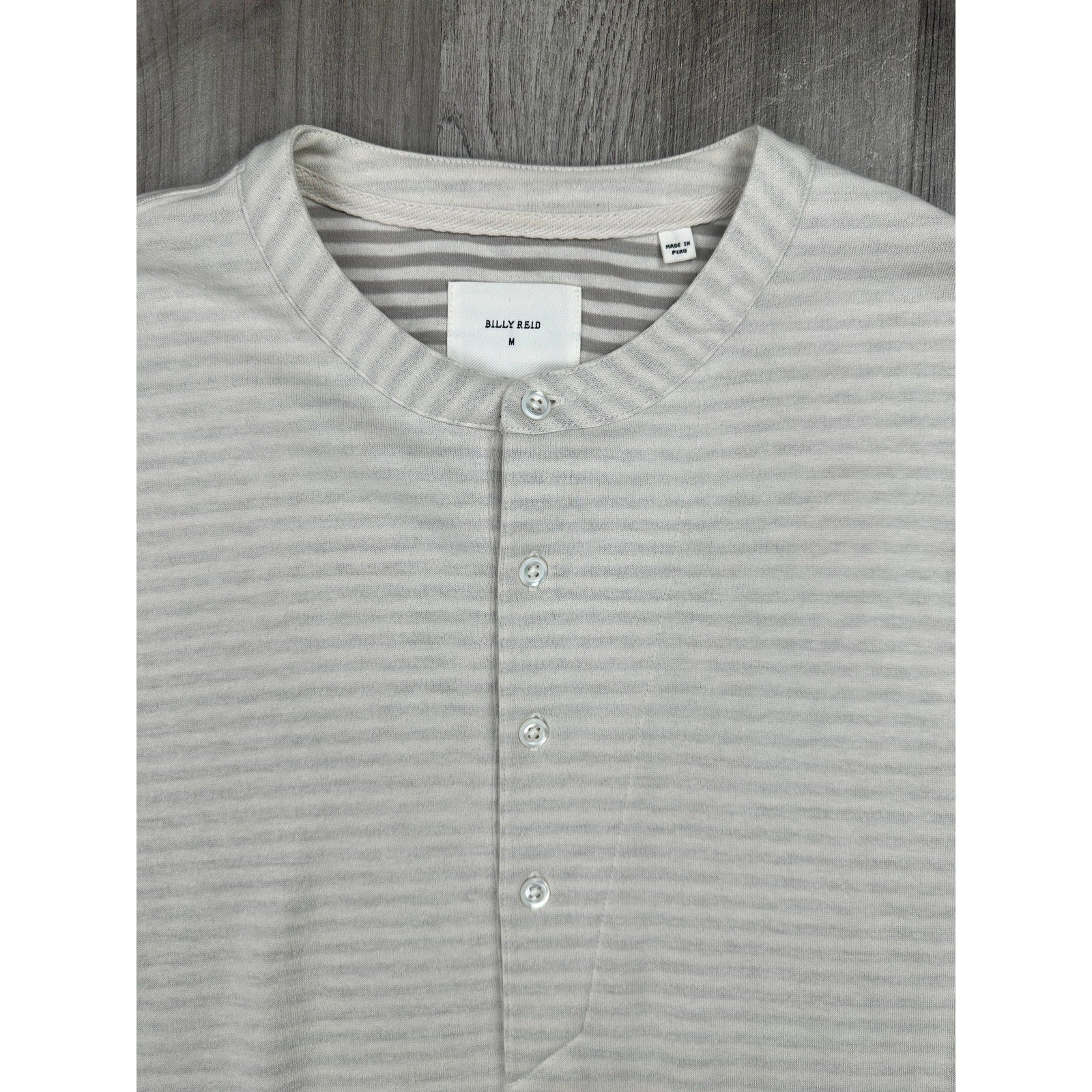 Billy Reid Louis Striped Slim Fit Long Sleeve Henley in Cream, Gray — Size Medium // Preowned