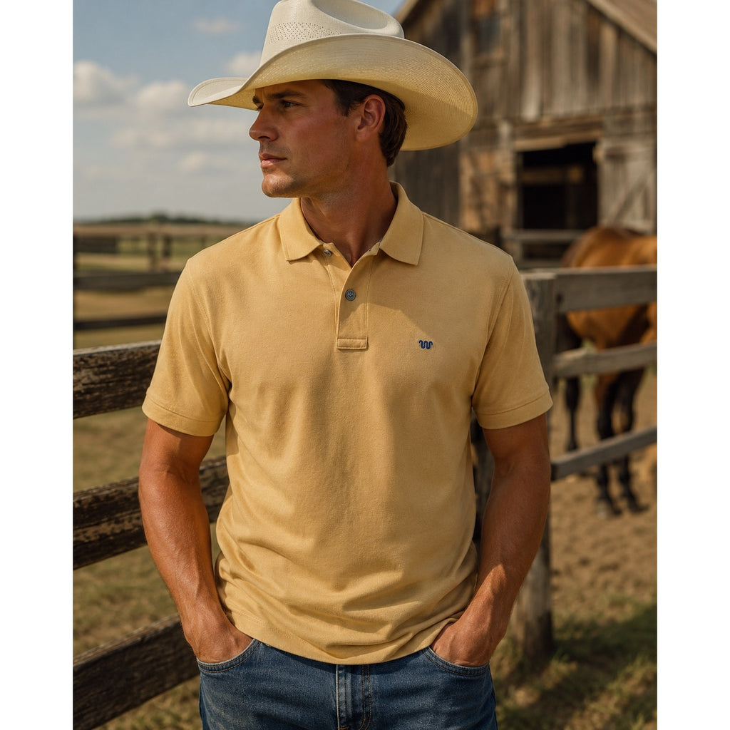 King Ranch Mesh Knit Western Button Polo in Yellow — Size Medium // Preowned