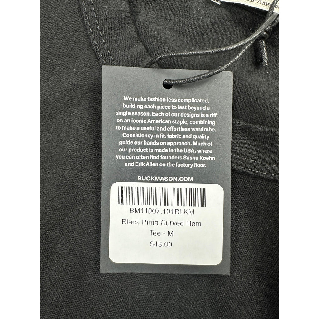 Buck Mason Pima Curved Hem Short Sleeve Tee in Black — Size Medium