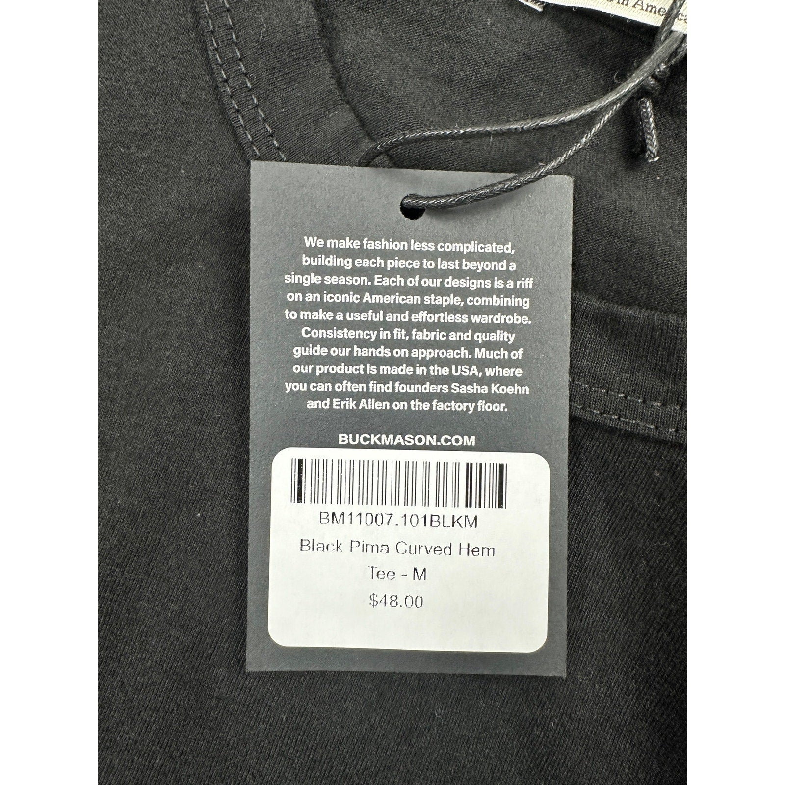 Buck Mason Pima Curved Hem Short Sleeve Tee in Black — Size Medium
