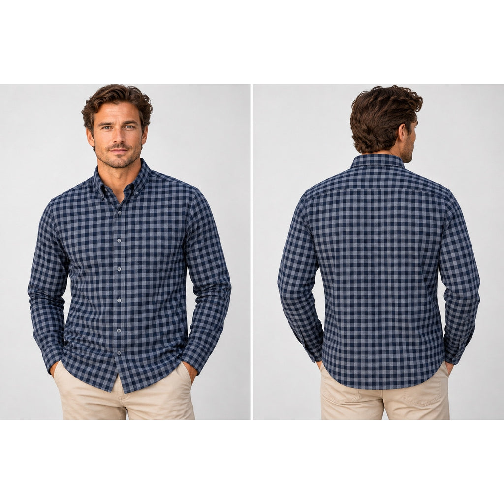 Mizzen+Main City Flannel Trim Performance Gingham Check Long Sleeve Button Down Shirt — Size Large // Preowned