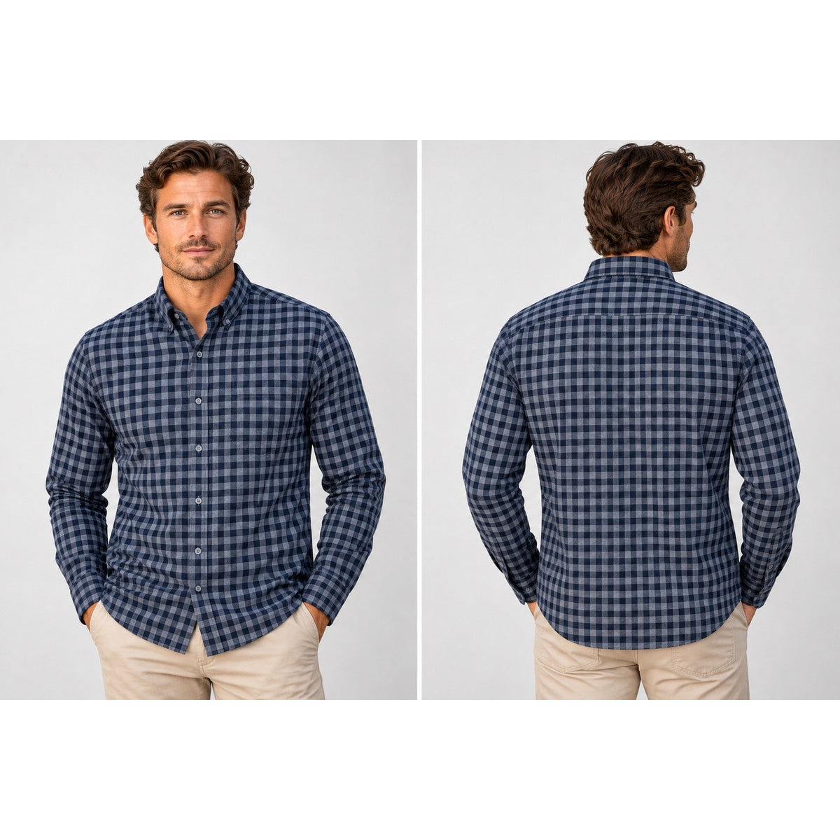 Mizzen+Main City Flannel Trim Performance Gingham Check Long Sleeve Button Down Shirt — Size Large // Preowned